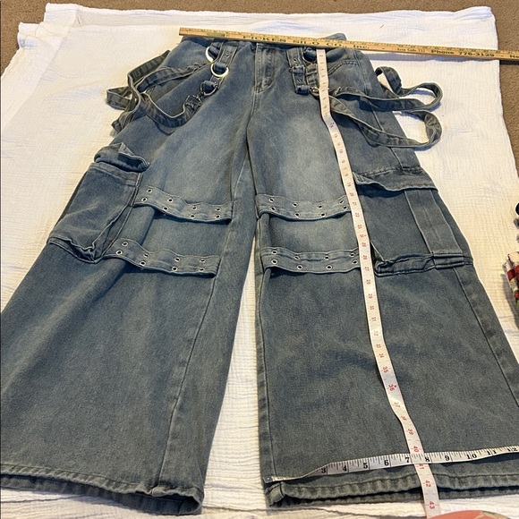 ROMEE Women's Blue Cargo Jeans Size 6 Grunge Punk Flap Pockets Wide Leg - Picture 9 of 11